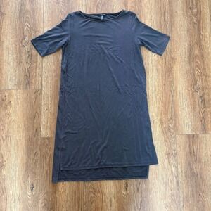 EILEEN FISHER Charcoal Gray Tencel Jersey Tunic Dress XXS Side Slits Made in USA